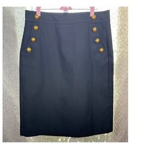LOFT Black Sailor Button Pencil Skirt Gold Buttons Size 8 Lined Classic